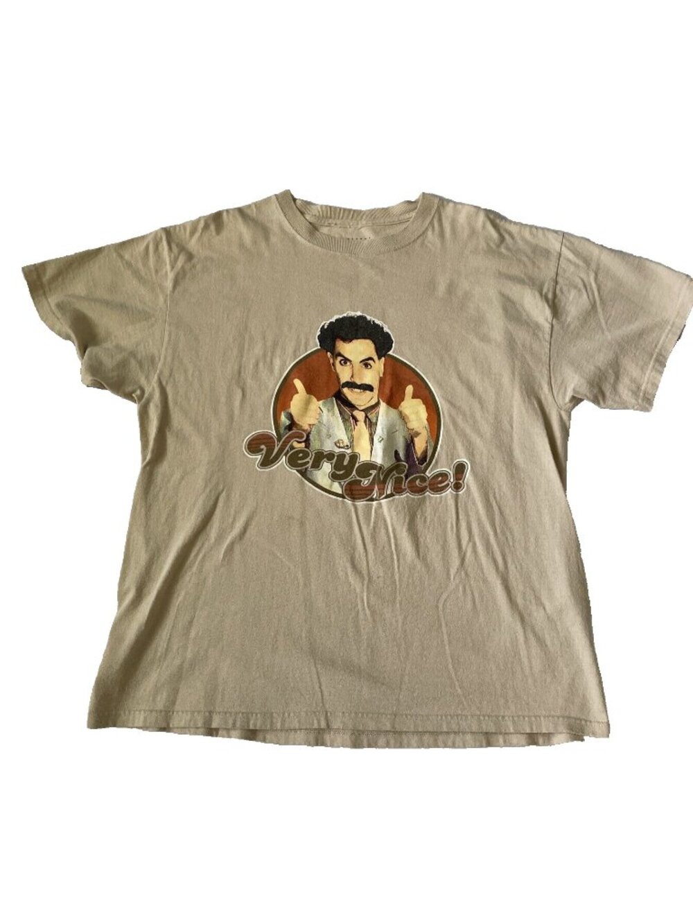Borat "Very Nice!" Beige Graphic T-Shirt Size Large Tan Funny Movie